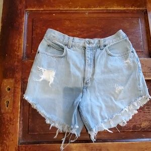 High waisted destressed mom jean shorts